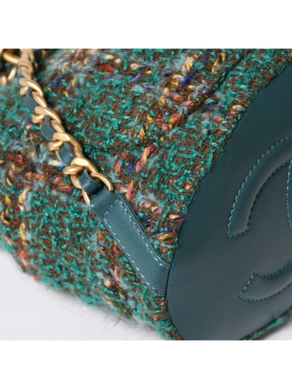 Chanel Small Backpack Base CC Logo Tweed Lambskin Green Gold